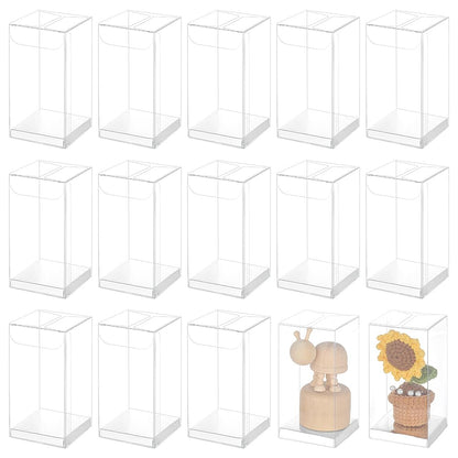 BENECREAT 30 Pcs Clear Gift Boxes, 2x2x4 Inch/5x5x10cm Folding PVC Favor Boxes with Silver Paper Card Base for Wedding Birthday Party Festival Gift