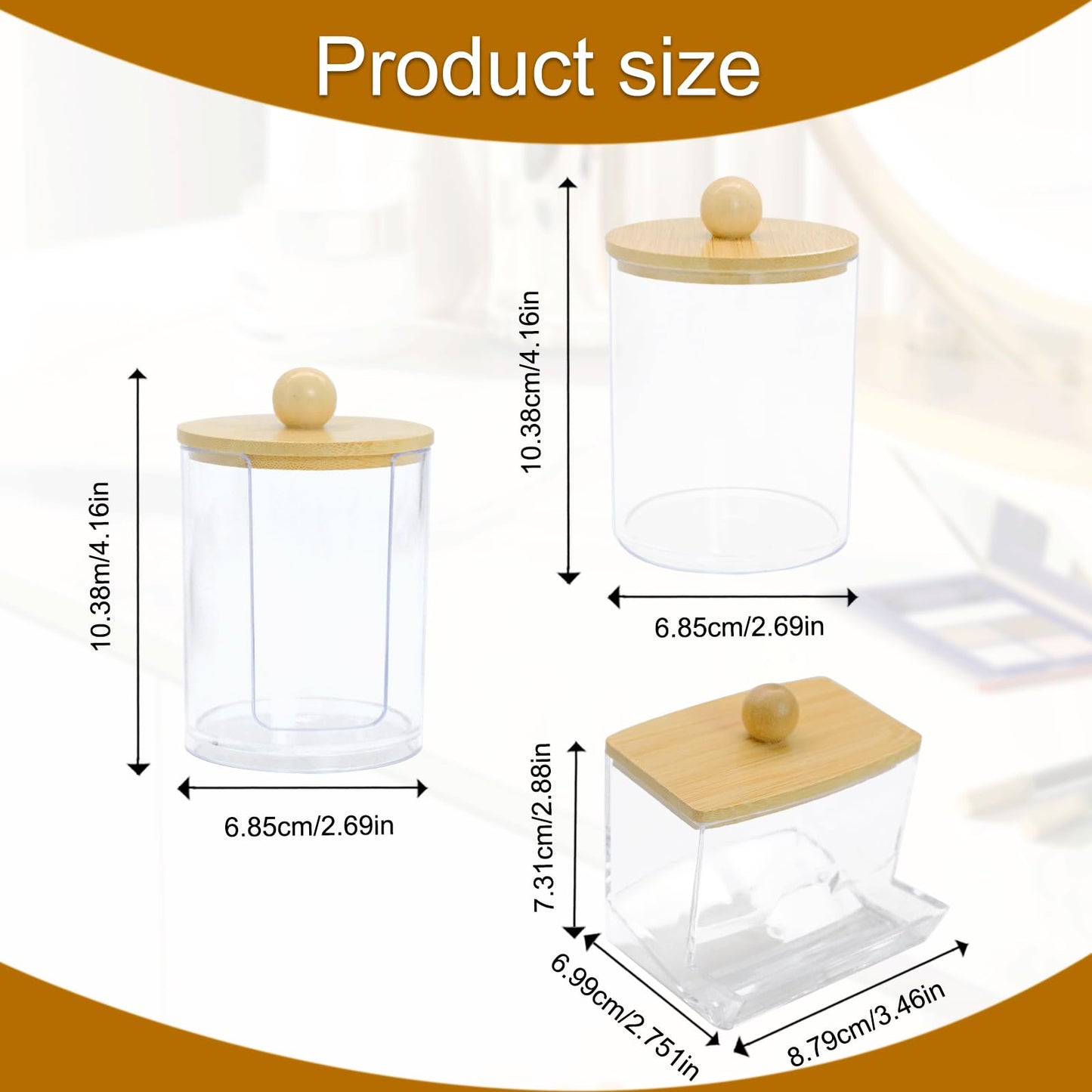 Griwuut 4 Pcs Acrylic Cotton Pad Holder Set with Bamboo Lids Bathroom Storage Dispenser for Cotton Swabs, Pads Wool Buds