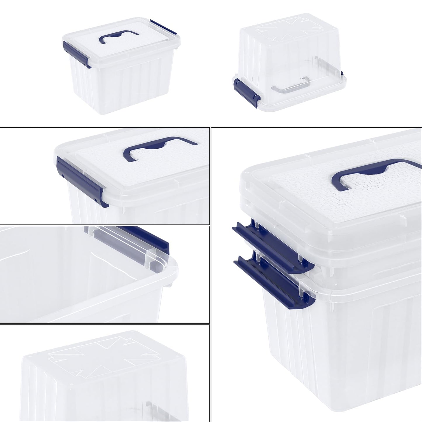 Ortodayes 4 Pack Clear Latch Box with Handle, 6 L Clear Lidded Storage Box Set
