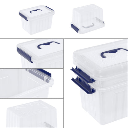 Ortodayes 4 Pack Clear Latch Box with Handle, 6 L Clear Lidded Storage Box Set
