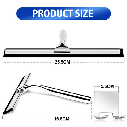 Shower Squeegee, Stainless Steel Window Squeegee, Shower Screen Wiper Squeegee Cleaner Tool for Bathroom, Glass Doors, Windows, Mirror, Car, Kitchen