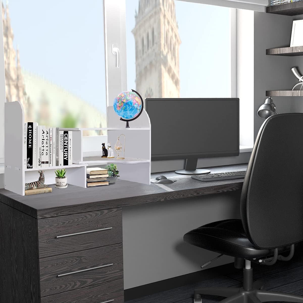 DoToGo Desk Shelf Organizer, Deskop Bookshelf for Small Space Adjustable Expendable for Office, Home, Kitchen (white-wanqu-wlk)
