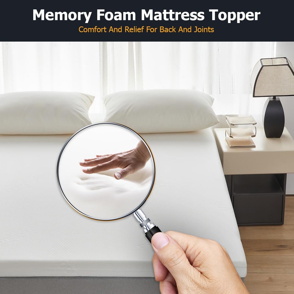 Memory Foam Mattress Topper Double Bed (7cm Thick) Premium Topper for Comfort & Support, Back & Joint Pain Relief, Cooling Dual-Layer Orthopedic Pad.