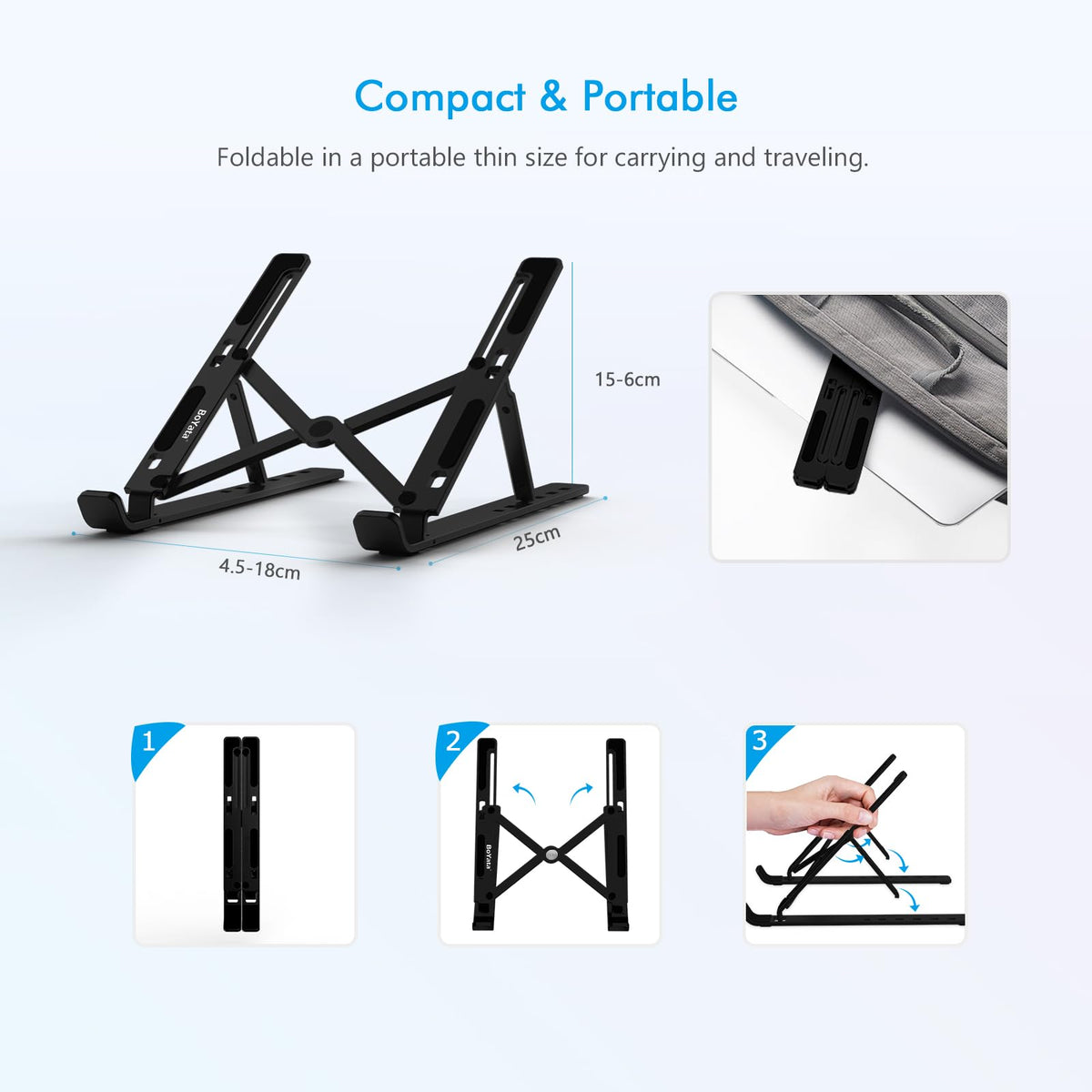 BoYata Laptop Stand, 6-Level Height Adjustable Portable Laptop Riser, Black