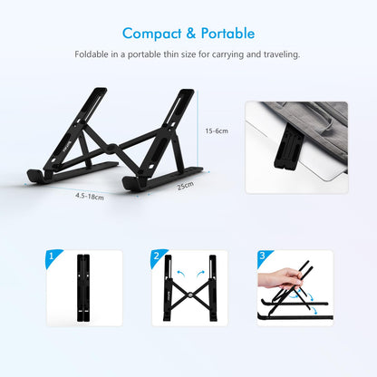 BoYata Laptop Stand, 6-Level Height Adjustable Portable Laptop Riser, Black