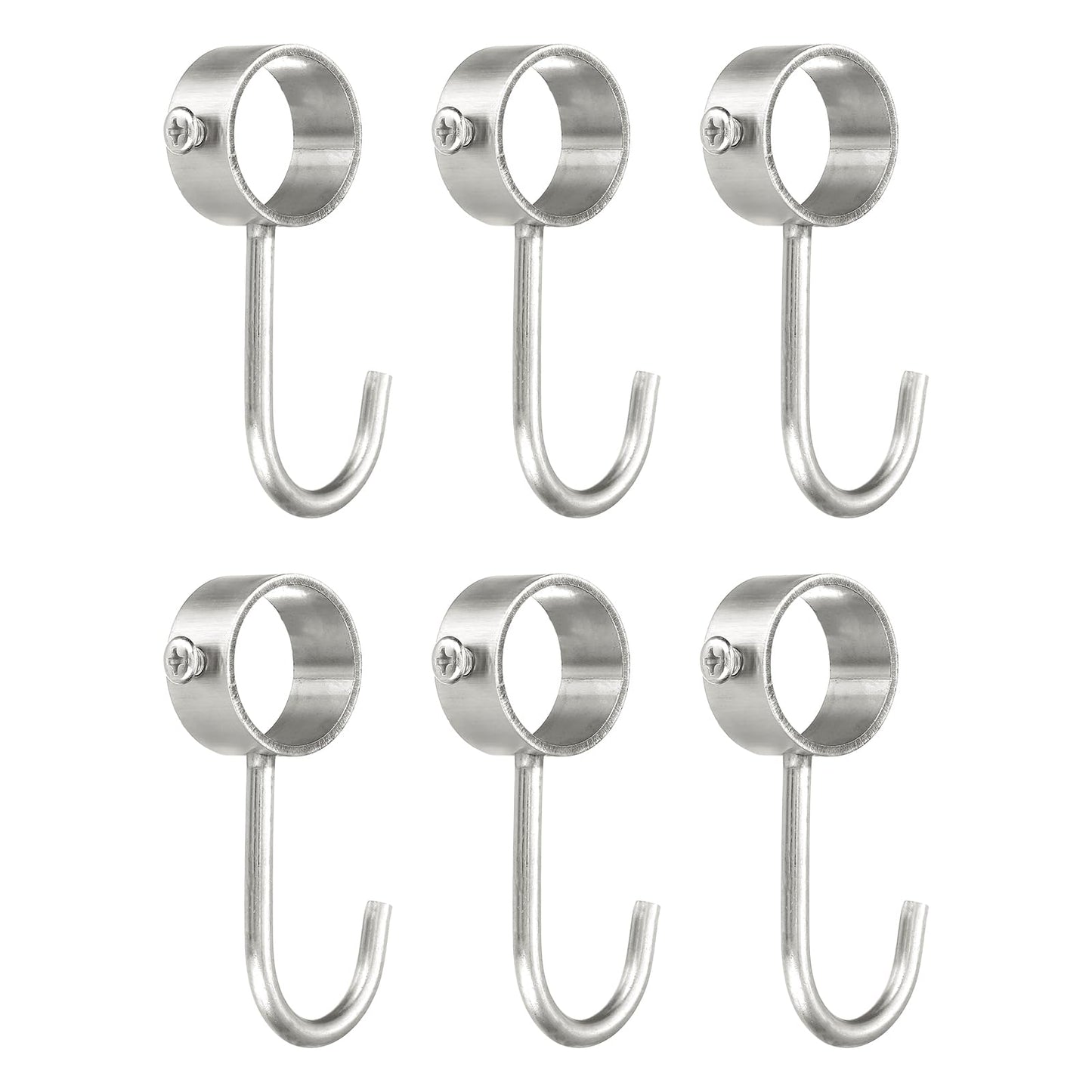 Sourcing Map 6Pcs Stainless Steel Pipe Rod Hooks, Silver, 25mm/0.98" Inner Dia, Adjustable Closet Rod Hooks, Coat Hook for Wardrobe Hanging Pots