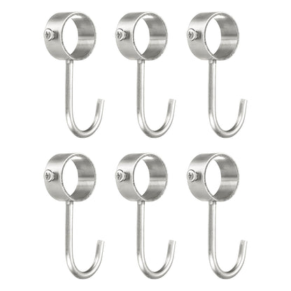 Sourcing Map 6Pcs Stainless Steel Pipe Rod Hooks, Silver, 25mm/0.98" Inner Dia, Adjustable Closet Rod Hooks, Coat Hook for Wardrobe Hanging Pots