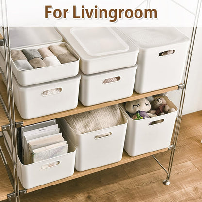 8pcs Plastic Storage Baskets With 4 Lids, Stackable Plastic Storage Boxes
