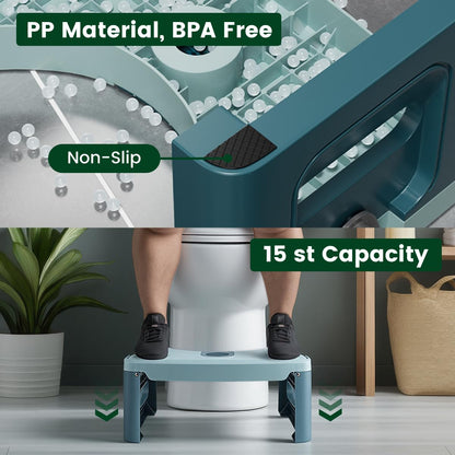 GedFong 17cm Folding Toilet Stool, Non-Slip Bathroom Footrest, Space-Saving Foldable Toilet Stool with Aroma Compartment, PP Material, Algae Green