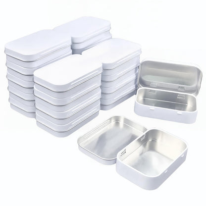 Goodma Rectangular Metal Hinged Tins, White, 20 Pieces