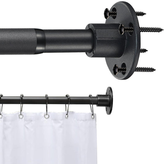 Black Shower Curtain Pole 60-84cm Wardrobe Rail, Extendable Shower Poles for Bathroom, Anti-Rust Wall-Mounted Curtain Poles, Drilling Installation