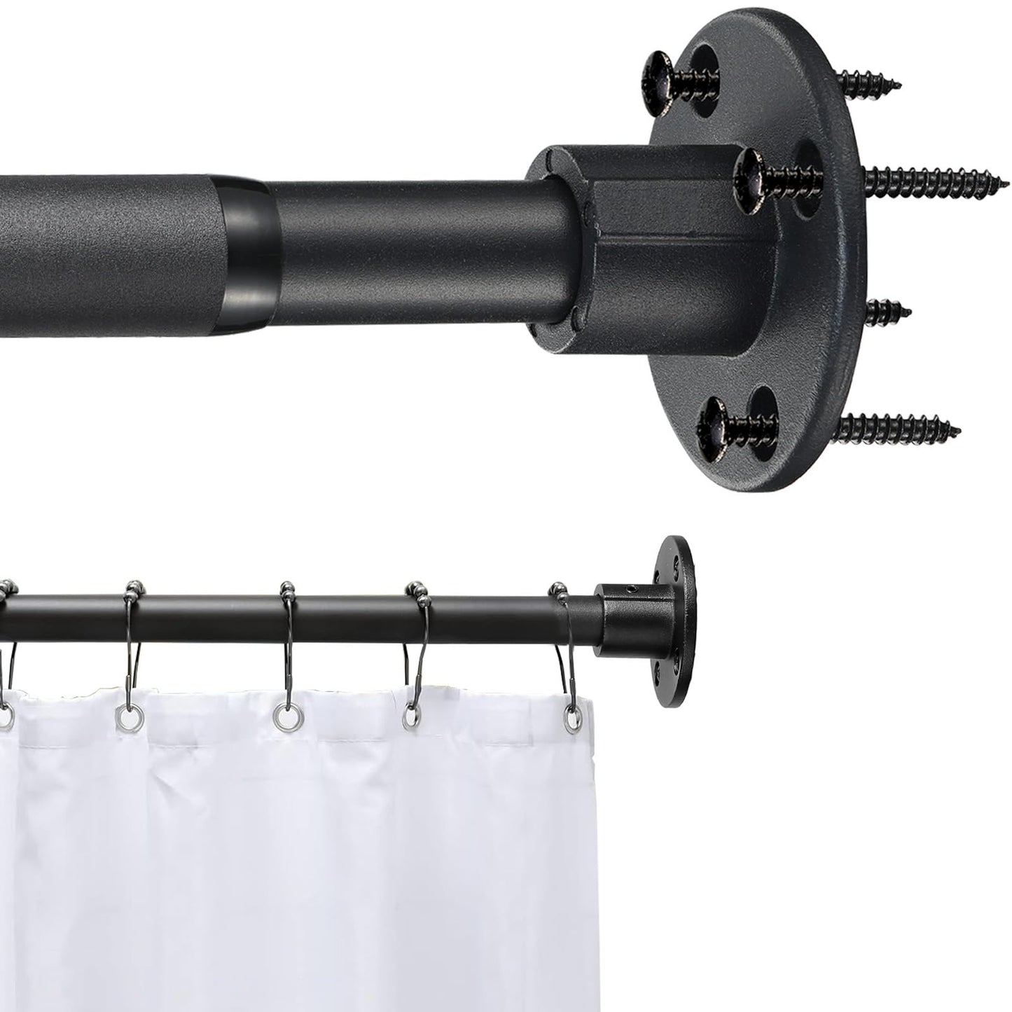 Black Shower Curtain Pole 76-124cm Wardrobe Rail, Extendable Shower Poles for Bathroom, Anti-Rust Wall-Mounted Curtain Poles, Drilling Installation