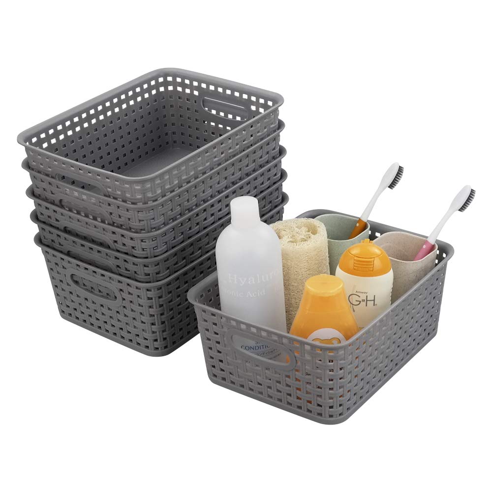 Neadas Grey Small Weave Storage Baskets, Bathroom Kitchen Organizer, Packs of 6