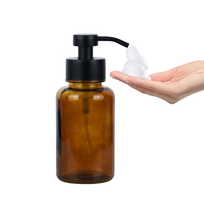 SDlumeiy 15 oz Amber-Tinted Thick Glass Foaming Soap Dispenser, Refillable Foaming Soap Dispenser with Black Rust-Proof Foam Pump