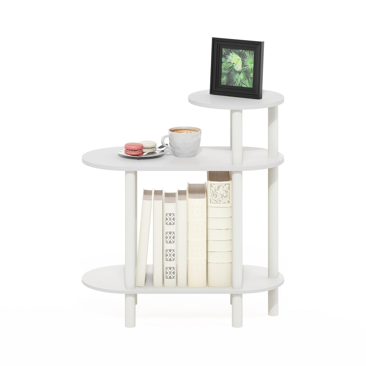 Furinno TURN-N-TUBE Side Table, 3-Tier Oval Sofa End Table with Open Shelf, Toolless Assembly Night Stand, Bedside Table, for Living Room, Bedroom