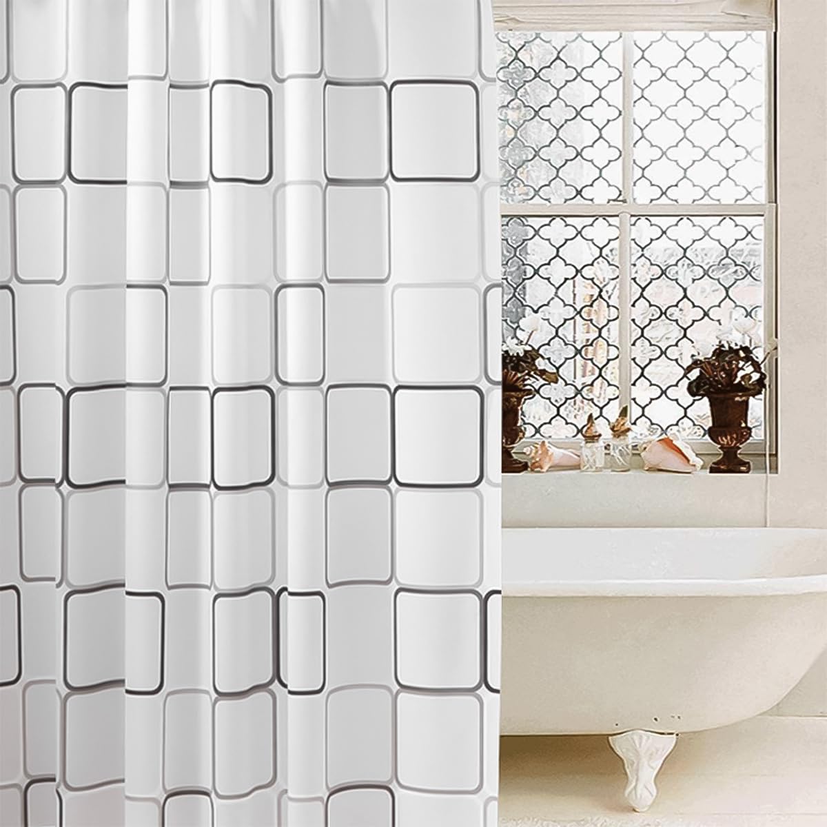 ZONADAH 200x200cm Square Plaid Shower Curtain Toilet Shower Curtains with Hook for Bathroom Home Decor Modern Waterproof Curtain Bath Accessories