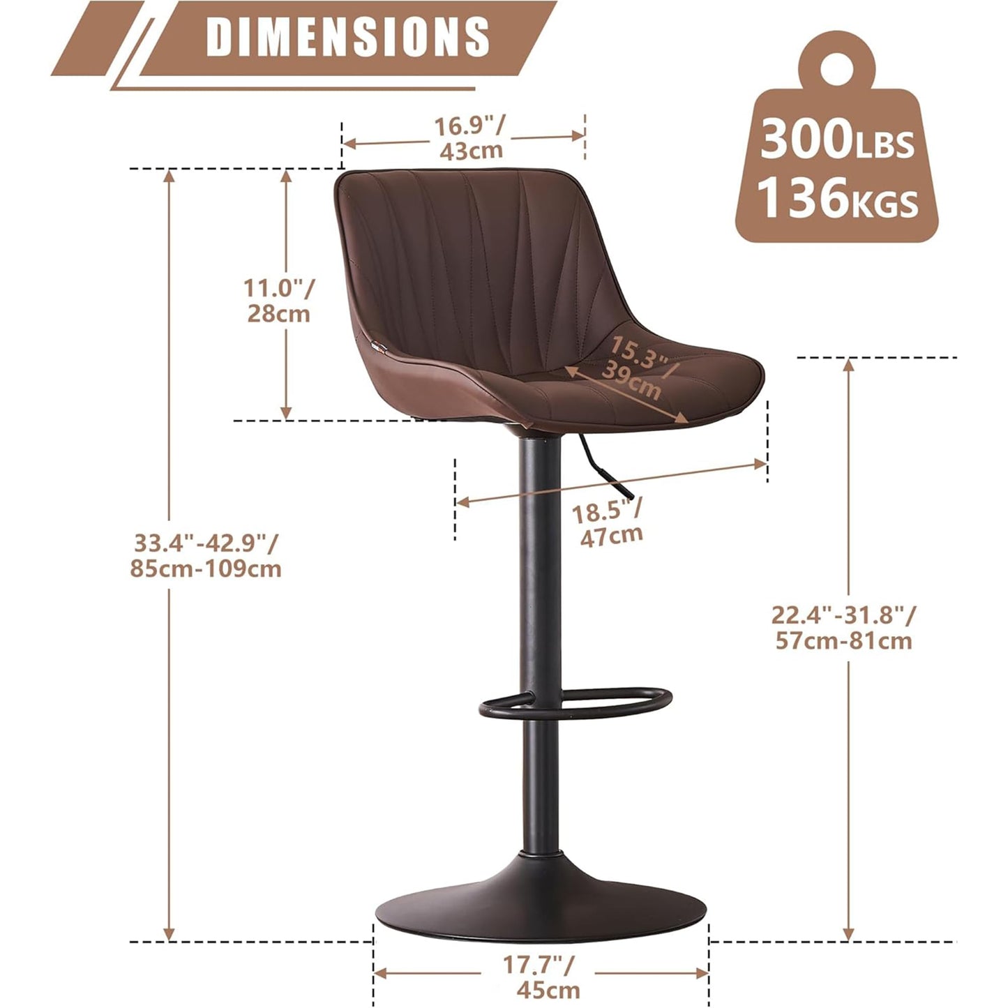 YOUNIKE Bar Stools Set of 2, Swivel Tall Barstools with Back, Adjustable Height Faux Leather Upholstered Modern Counter Height Bar Chairs