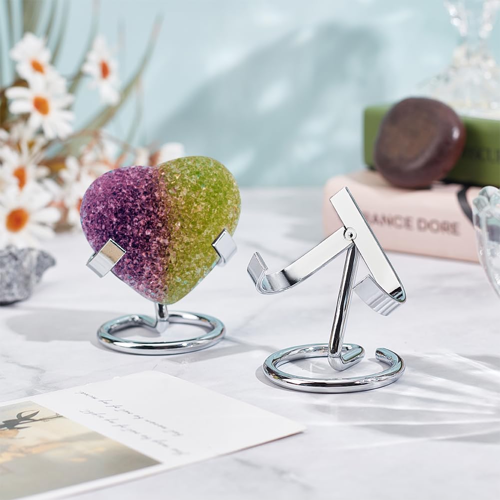 NBEADS 6 Pcs Metal Crystal Ball Holder, Platinum Iron Crystal Ball Ornament Rack Holder Metal Easel Stands for Rocks, Geodes, Decorative Display