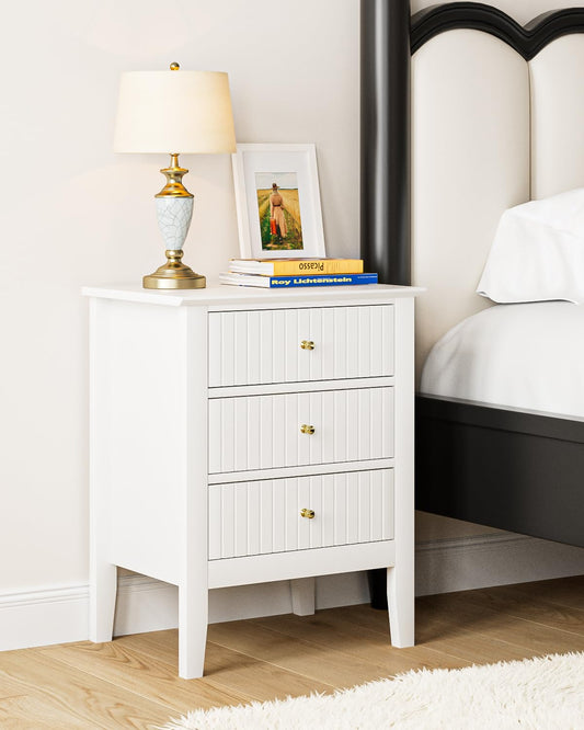 HEYZOEY Bedside Cabinet with 3 Drawers, Wooden Bedside Table, Modern Side Table for Bedroom or Living Room (White, 45 ? 35 ? 61.5 cm)