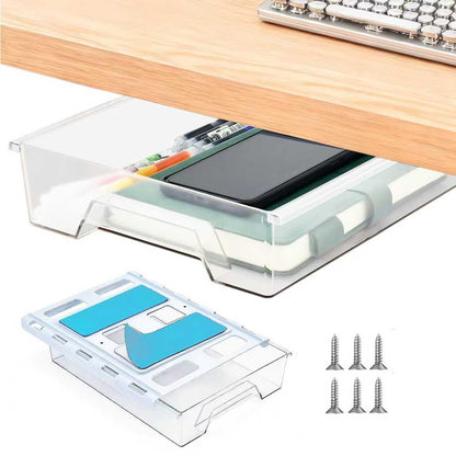 Hi-ERA 10.91"x 8.23" Under Desk Drawer Storage Organizer, Durable PC Material Self-Adhesive with Slide Out Rail