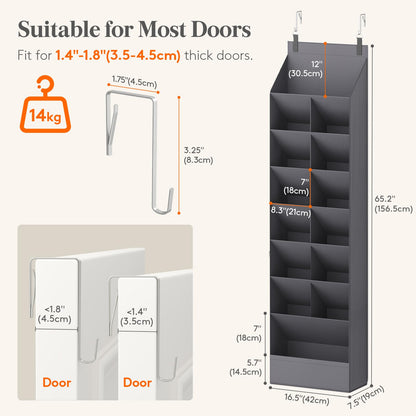 Lifewit 8 Tier Over the Door Shoe Organisers with 15 Deep Pockets, Fabric Hanging Wall Mounted Shoes Rack Behind Door Storage Organizer for Boots