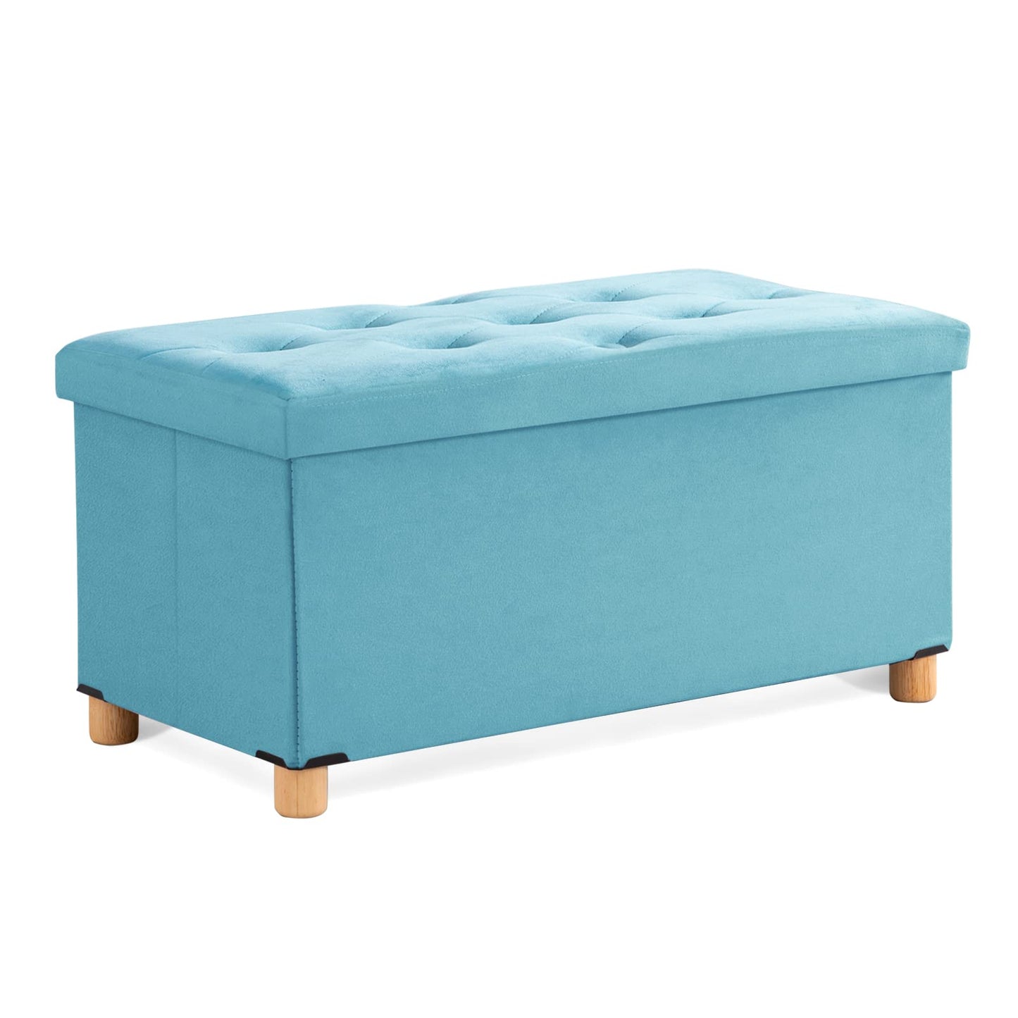 BRIAN & DANY Ottoman Storage Box with 4 Wood Legs, Velvet Storage Ottoman for Living Room, Teal, 76 x 38 x 38 cm