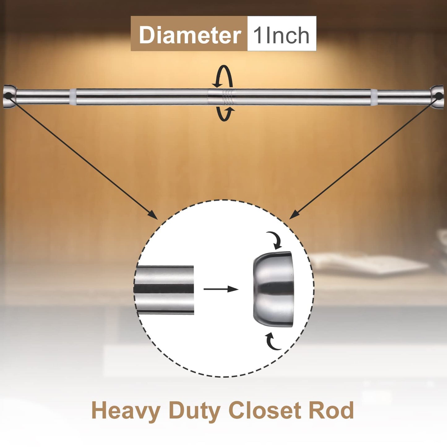 Harrms Wardrobe Rail, Extendable Clothes Rail Silver 71-127cm, Heavy Duty Wardrobe Pole and Fittings for hanging clothes