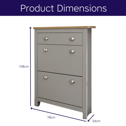 GFW Lancaster 2 Door 1 Drawer Foldable Shoe Cabinet Hallway & Bedroom Living Grey