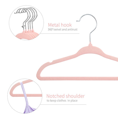 ManGotree 11" Baby Velvet Hangers Non-Slip Kids Hangers 30 Pack Light Pink