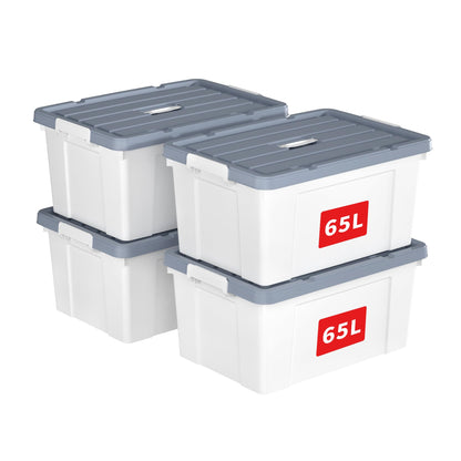 Cetomo 65L*4 Storage Boxes, Carry Plastic Storage Box with Lids, Organizing Container with Handle and Secure Latches