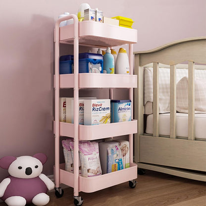 4-Tier Storage Rolling Cart Trolley Metal Mobile Shelving Organiser with 360° Swivel Wheels for Kitchen, Bedroom