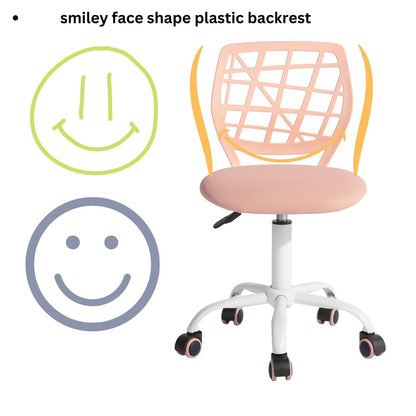 FurnitureR Home, Modern Adjustable Computer Seat, No Swivel Armrest, Youth Office Chair, Study Room, Pink, Metal, 44 x 40 x 74-87CM