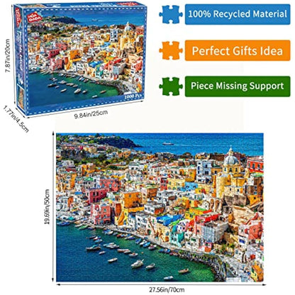 Procida Island Jigsaw Puzzles for Adults 1000 Piece Marina Corricella Jigsaws 1000 Pieces for Adults Gifts