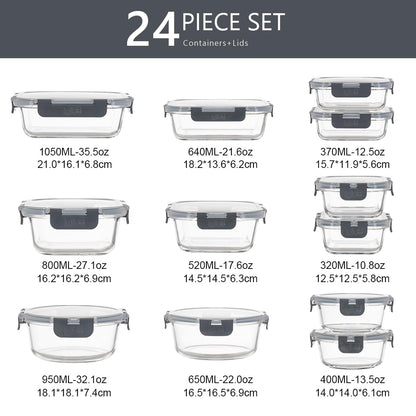 Igluu Meal Prep Glass Containers with Lids (12 Pack: 4 Rectangle, 4 Square, 4 Round) - Reusable Meal Prep Containers, Microwave, Oven, Freezer &