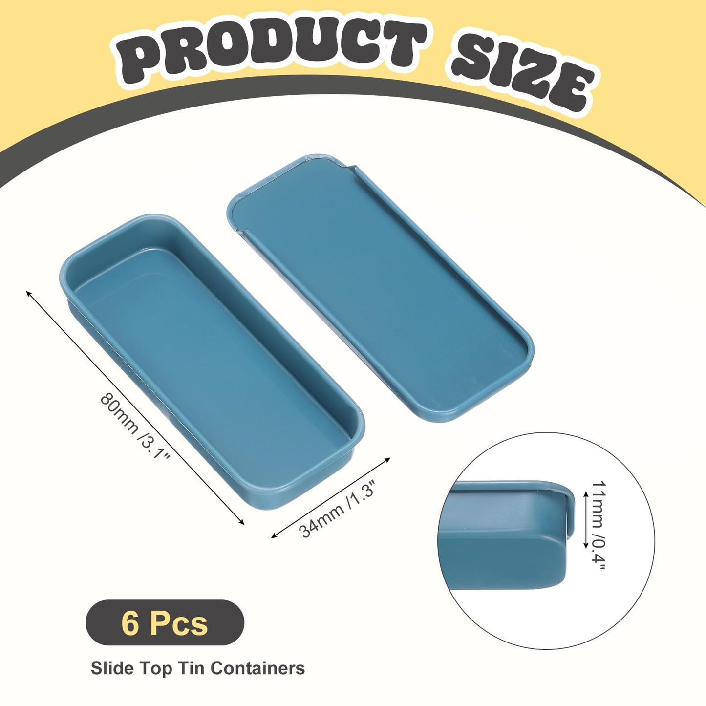 sourcing map 6Pcs Slide Top Tin Containers, Mini Metal Empty Tins Box with Sliding Lids, 3.1"x1.3"x0.4" Rectangular Storage Organizers for Lip Balm