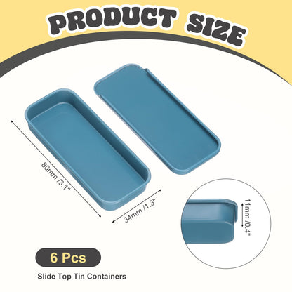 sourcing map 6Pcs Slide Top Tin Containers, Mini Metal Empty Tins Box with Sliding Lids, 3.1"x1.3"x0.4" Rectangular Storage Organizers for Lip Balm