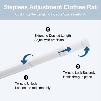 Wardrobe Rail,Extendable Clothes Rails, Stainless Steel adjustable wardrobe pole with Fixing Sockets and Screws for Wardrobe and Cupboard