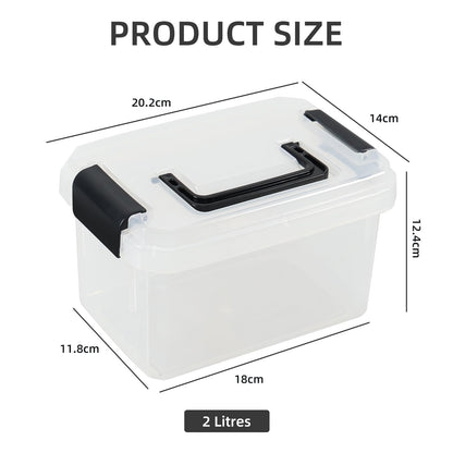 Doryh 4 Pack 2 L Clear Plastic Lidded Storage Boxes with Handles