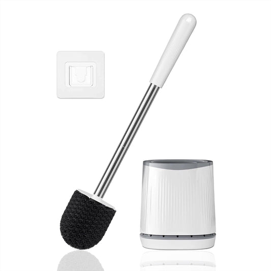 HiWODO Toilet Brush Holder,Wall-Mounted & Free-Standing Toilet Brushes & Holders,Deep Hygienic Toilet Cleaner Brush Set with Long Rubber Handle for