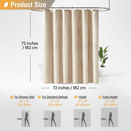 BTTN Linen Look Weighted Shower Curtain, Waterproof, 182x182cm, Beige/Cream