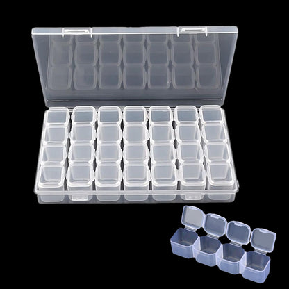 17x11cm Small Storage Box with Lid 28 Grids Diamond Art craft Storage Box with Compartments Clear Plastic Organiser Bead Screw Storage Boxes Jewelry