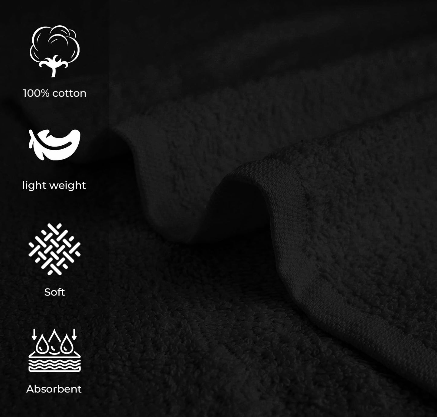Avalon 24 Pack Black 100% Cotton 16x27 Inch Highly Absorbable Facial & Gym Hand Towels