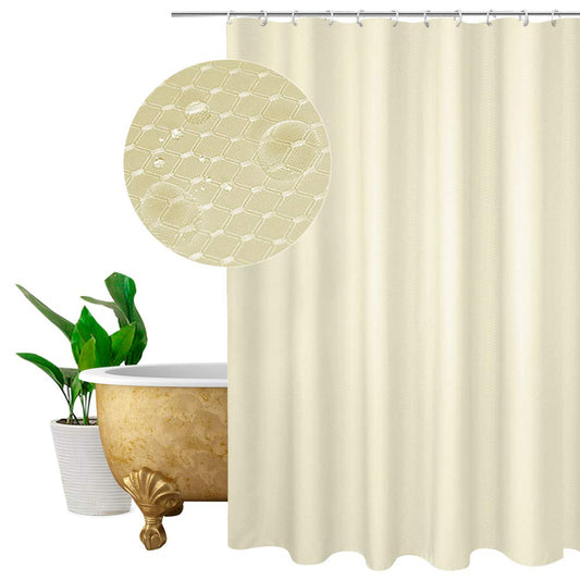 EurCross Shower Curtain Beige, Plain Design Waffle Checked Polyester Shower Curtain for bathroom Mildew Resistant Heavy Duty with 12 Hooks, Standard
