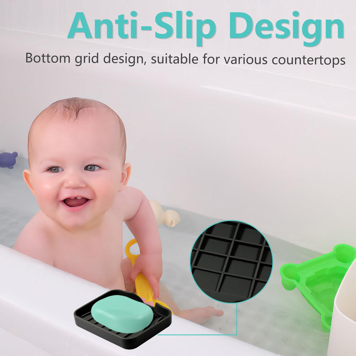 YoHyien 2 Pcs Silicone Soap Dish with Drainage, Anti-Slip Soap Holder, Self Draining Soap Tray for Shower, Bathroom & Kitchen