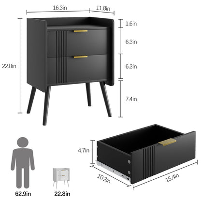 Garden 4 you Bedside Table, Nightstand, Bed Side Table with Wood Decorated Drawers, Modern Bedside Cabinet, Bedroom End Table with Storage