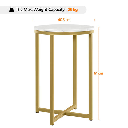 Yaheetech Round Faux Marble Side Table with X-Frame, Mustard Gold