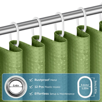 APXEL Green Waffle Shower Curtain, Mould Proof Waterproof Shower Curtains