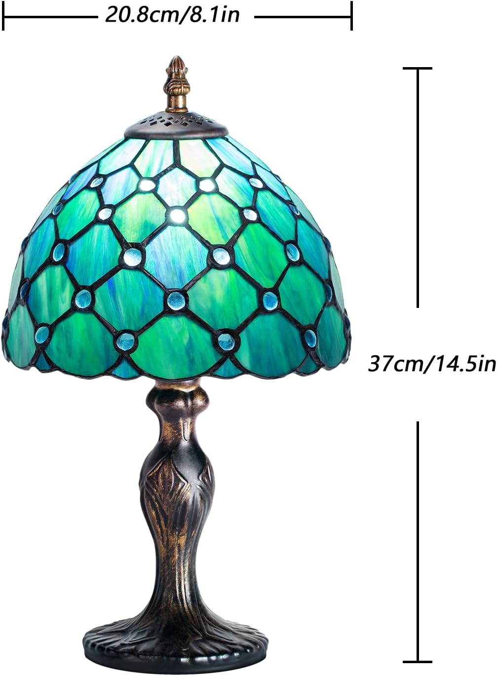 MIAOKE Stained Style Table Lamp, Vintage Table Lamp, Handcraft, Stained Glass Lampshade, Table Lamps for Bedroom, Bedroom, Study, Office (Green Pearl)