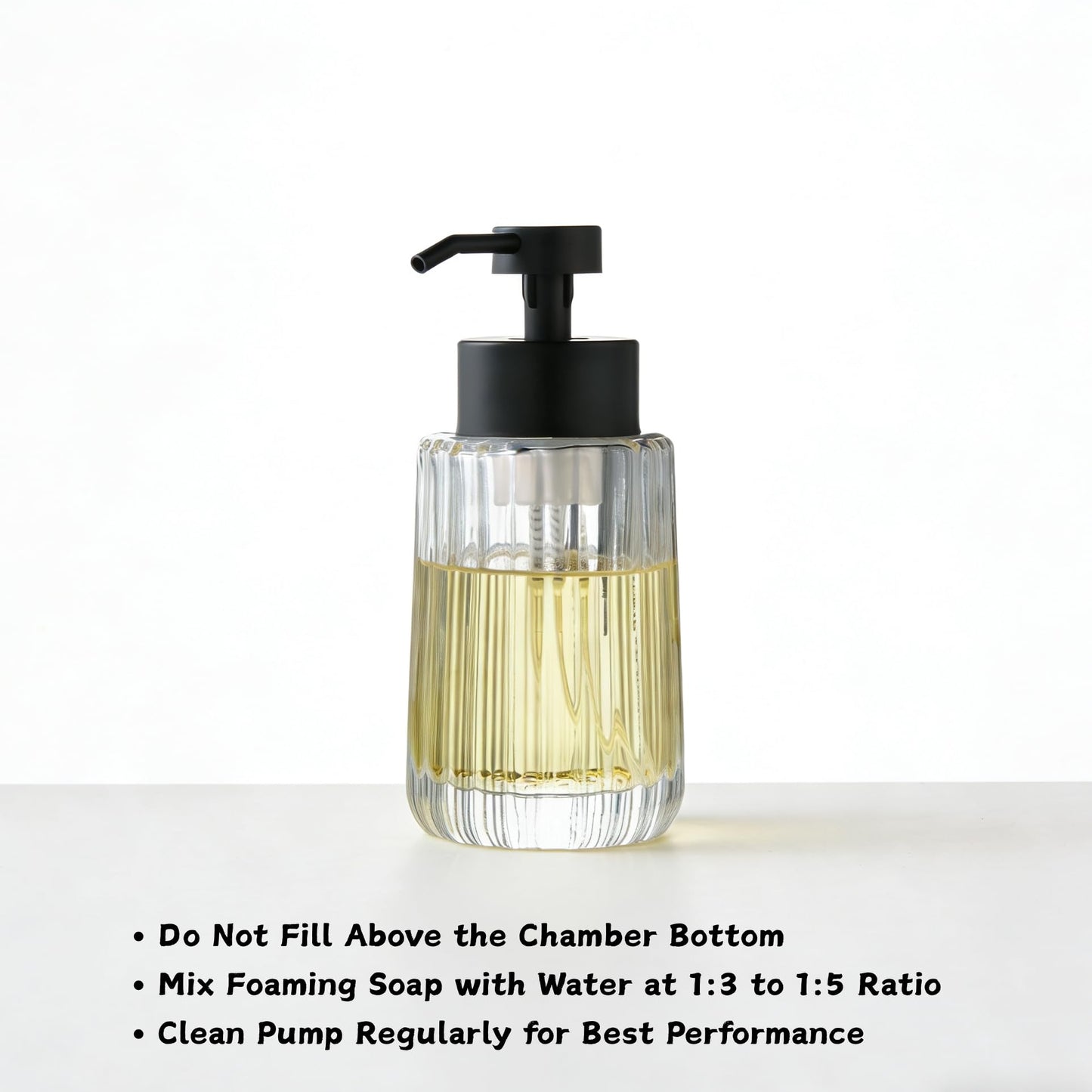 Easy Tang Glass Foaming Soap Dispenser with Black Pump, 12 OZ Vintage-Inspired Modern Glass Refillable Bottle for Bathroom Vanity Countertop and
