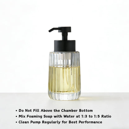 Easy Tang Glass Foaming Soap Dispenser with Black Pump, 12 OZ Vintage-Inspired Modern Glass Refillable Bottle for Bathroom Vanity Countertop and